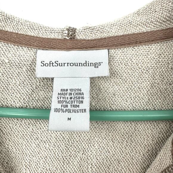 Soft Surroundings Size Medium Long Sleeve Hoodie Tan Fur Trim Sweater Oversized - Picture 3 of 3